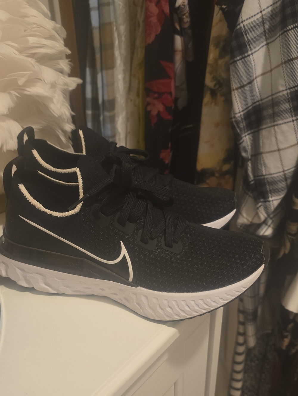 Nike Infinity React Black Knit Sneakers with White Swoosh